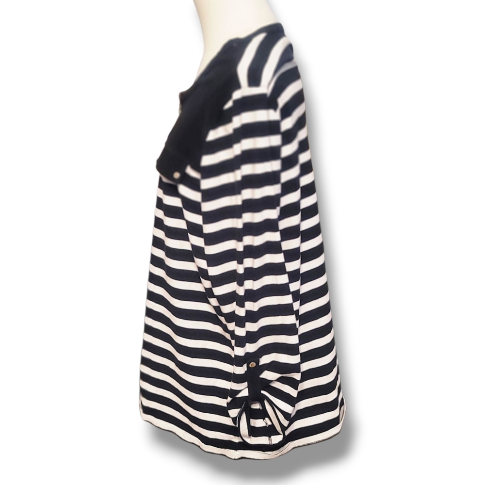Striped Long-Sleeve Zip Front Top - Black & White - Picture 2 of 6